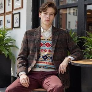 헤지스  25FW  남성 트위드 헤링본 울 캐주얼 자켓 HZJA5D406W2