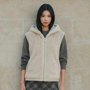 [로르 서울] [택가 210,000원] 클래식 후드 FAUX밍크 퍼 집업베스트_SOVS250102