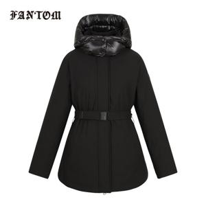 [팬텀] 여성 벨티드 후드 구스 다운 점퍼 221E4JP105_BK