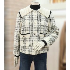 [JJ JIGOTT][JJ지고트]니트 칼라 울 체크 재킷 GNBA0JKJ8_DG