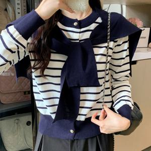 프린 스트라이프 숄 가디건_BJ3GD013