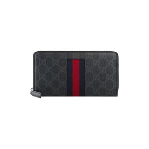 구찌 GG 슈프림 웹 집 어라운드 지갑 블랙 그레이 408831-KHN4N-1095