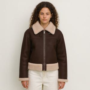 [로르 서울] [택가 590,000원] 시그니처 크랙 레더 양모 시어링 리얼 무스탕_SOJK251106