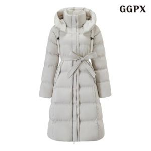 [GGPX] 후드 하이넥 벨티드 퀼팅 롱 패딩 점퍼 (GPDJJ047D)