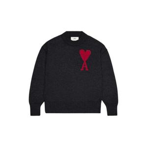 AMI아미 빅 하트 로고 펠트 메리노 울 스웨터 블랙 레드 BFUKS006-018-009