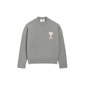 AMI아미 빅 하트 로고 알파카 크루넥 스웨터 그레이 오프 화이트 UKS836-KN0135-058