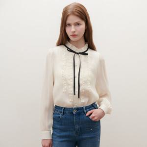 [SATIN] 프릴 핀턱 리본타이 블라우스 O261T251