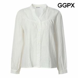 [GGPX] Y넥 펀칭 레이스 블라우스 (GQ1SH004B)