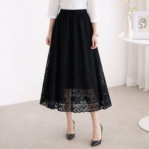 [모리스커밍홈] 볼륨 레이스 플레어 밴딩 스커트_M2602SK601A