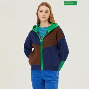 베네통 컬러 블럭 후드 니트 집업 BAKC01411