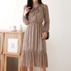 [모리스커밍홈] 리본넥 쉬폰나염 밑단주름 원피스_M2602OP604A