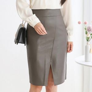 [모리스커밍홈] [55-77]앞트임 인조가죽 미디 스커트_M2602SK009A