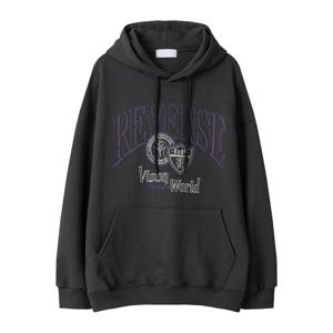 남자 세미 오버핏 리버스 후드 티셔츠 RM-TSA-Q046-먹색