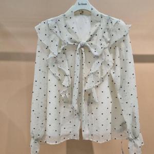 라티움 HC34 봄 프릴배색 진주단추쉬폰블라우스 T2613bl10