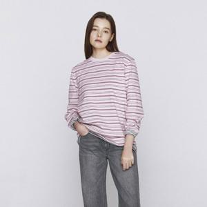 [지오다노]우먼 스트라이프 티셔츠 05326506 오버핏 라운드 긴팔 326506