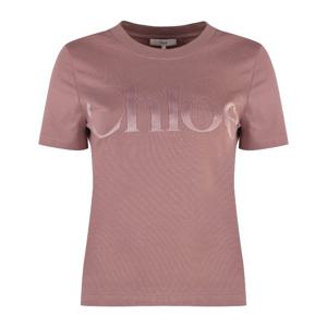 끌로에 벨벳 로고 인타르시아 코튼 크루넥 티셔츠 CH24WJH03184