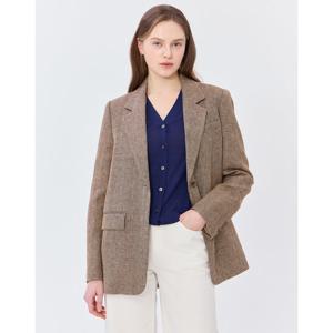 헤지스 여성 25SS 스테디셀러린넨100%다크베이지 헤링본 싱글버튼 자켓 WSJA5B202I3