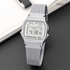 카시오 A158WEM-7 레트로 빈티지 사각 전자 메쉬 프리버클 남녀공용 메탈 시계 d