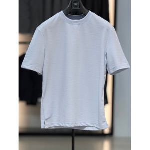 [바쏘옴므]스카이블루 면 혼방 라운드 남자 반팔티