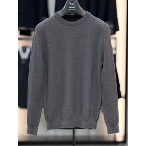 [바쏘옴므]차콜 면 혼방 와플 엠보 라운드 니트