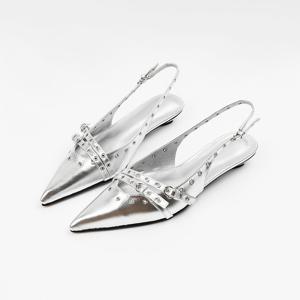 [신난다슈] 여성 구두 슬링백 힐 2cm 여자 스틸레토 펌프스 샌들 펀칭 키튼힐 LO264936 실버
