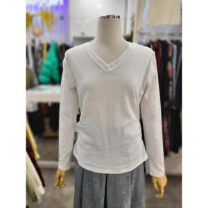 밸리걸 세이브존01 무지 브이넥 옆셔링 긴팔 면 티셔츠 825790