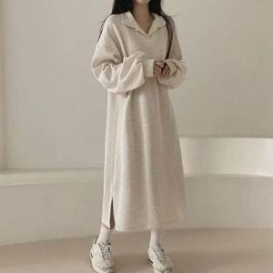 기모 오픈 카라 루즈핏 롱 원피스 1005809 롱원피스