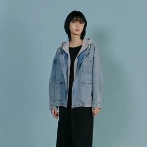 [LAP] 후드 배색 워싱 포켓 데님 자켓 AS1DZ260