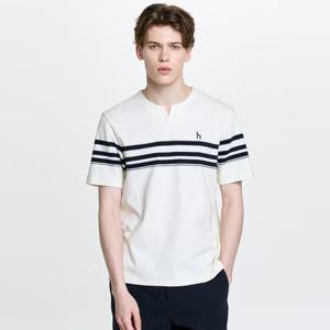 헤지스  26SS  남성 슬릿넥 컬러블럭 반팔 티셔츠 HZTS6B547CR