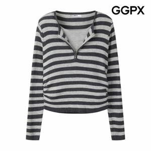 [GGPX] 지퍼 레이어드형 단가라 니트 (GQ3KP005F)