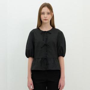 [올리브데올리브]엠보 텍스처 리본 볼륨 소매 블라우스 OW5XB402