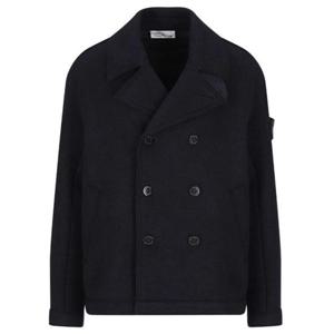 스톤 아일랜드 펠티드 RWS 울 더블 브레스티드 피 코트 K2S15510