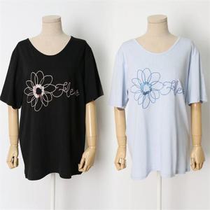 [강물처럼]빅사이즈사랑해요 E410L107 해바라기글리터반팔티 HG