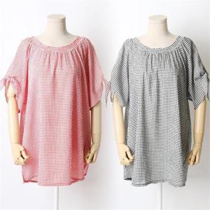 [강물처럼]빅사이즈사랑해요 E407L107 체크패턴코튼오프숄더 HG