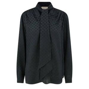 라프리마 구찌 GG 실크 크레이프 넥 보우 셔츠 740513 ZAISQ 1000