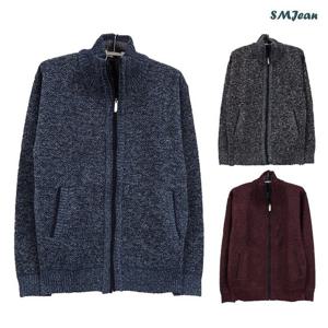 [에스엠진]SMJ1417 남자 기모 니트 집업 가디건 겨울 중년 남성