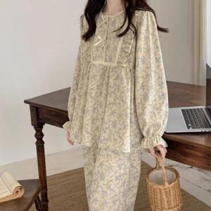 플라워 잔꽃 투피스 홈웨어 가을 잠옷