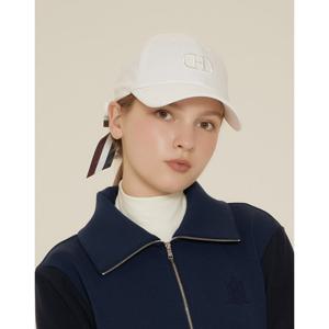 헤지스 골프 여성 24FW 화이트 여성 6각 자수포인트 리본 캡모자 HWHE4F501OW