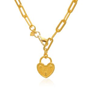 [골드모아] 여자 순금 목걸이 37.5g [볼드 자물쇠하트 클립] 체인 디자인