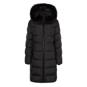 닥스 골프 여성 24FW PREMIUM 블랙 인디고폭스 트리밍 구스다운 롱 점퍼 DNJU4D812BK