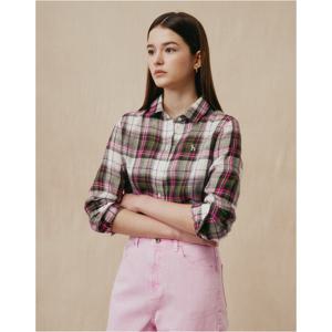 [TAG가 219000원]헤지스 여성 25SS 린넨100%카키 체크 긴소매 셔츠 HSSH5B311K2