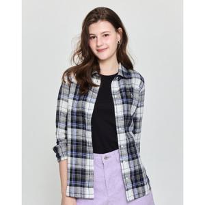 [TAG가 219000원]헤지스 여성 25SS 린넨100%네이비 체크 긴소매 셔츠 HSSH5B311N2