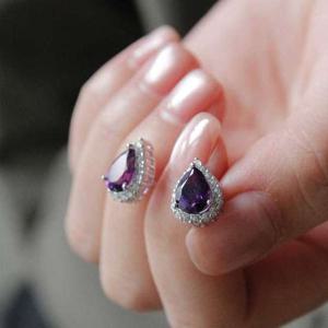 바이데이지 물방울 자수정 원석 실버 귀걸이 Be0698