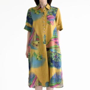 [비꼴리끄(여성)]린넨 프린트 루즈핏 원피스 B252WO1050