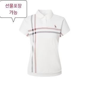 [헤지스골프] 버건디 여성 체크 캡소매 티셔츠HWTS5B358D3
