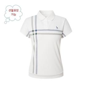 [헤지스골프] 블루 여성 체크 캡소매 티셔츠HWTS5B358B3