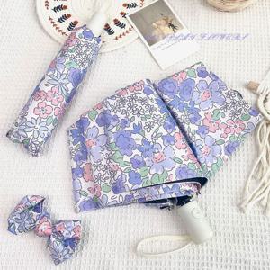 퍼플 꽃무늬 3단 자동우산 자외선차단 양산