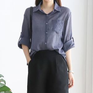 [한정수량] [플랜비컬렉션] 심플 포켓 롤업 거즈 셔츠_PM2506BL018B