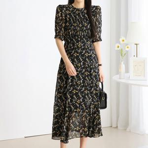 [한정수량] [플랜비컬렉션] 페미닌 플라워 쉬폰 반팔 롱원피스_PM2506OP011B