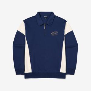 [휠라] 컬러블럭 면혼방 카라 반집업 맨투맨 (FS2POF3107X_NAY)